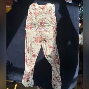 Posh Peanut Floral Kids waffle holiday Pajama Set - Pink and White